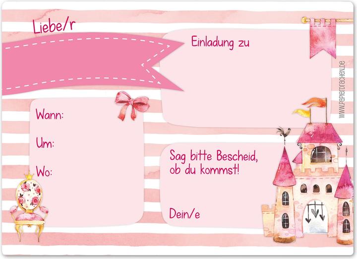 Immagine prodotto Papierdrachen 12 Biglietti d'invito di compleanno - Principessa (12 pz.)