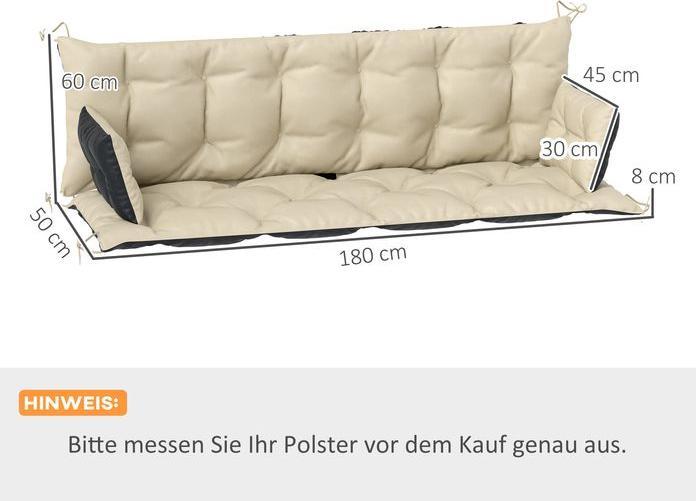Produktbild Swisshandel24 3 Sitzer Bankauflage 180x110x8 cm Beige+Schwarz