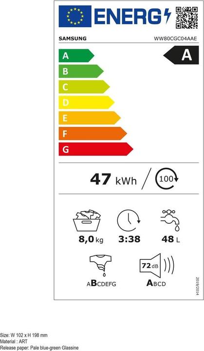 Energy Label Samsung Washing machine WW5000, 8kg, A (8 kg, Left)