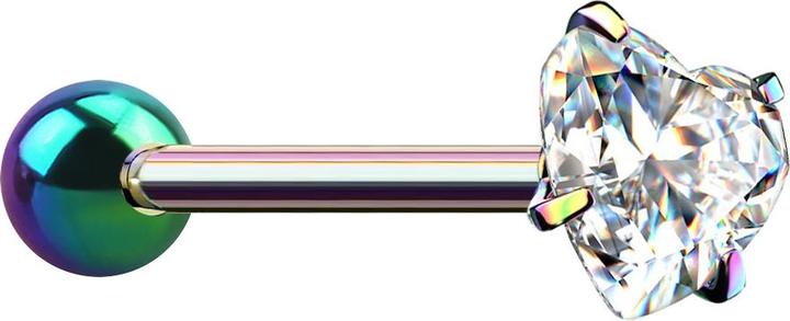 Star Piercing Barbell farbig mit Kugel und Kristallherz silber gefasst (Chirurgenstahl 316L, ohne Messing)