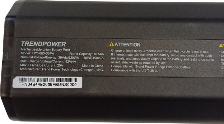 Actual product image BiXS Simplo battery 36V, 17.5Ah, 630Wh (630 Wh, E-Bike battery)