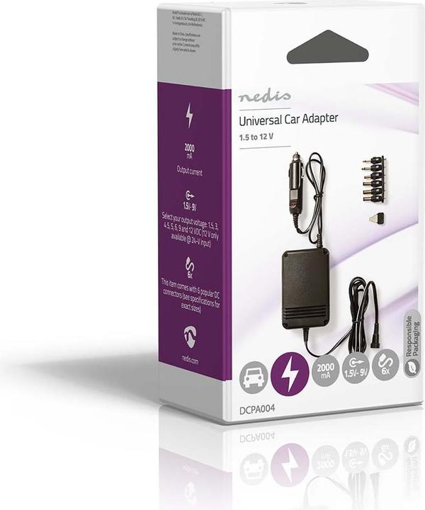 Immagine prodotto Nedis Adattatori di corrente DC universali - Adattatore per auto - 24 W - 12-24 V - Plastica - Nero