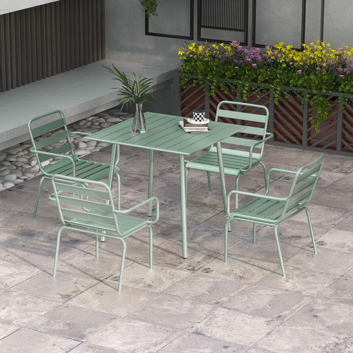Produktbild Swisshandel24 5 tlg. Sitzgruppe, Gartenmöbel-Set Sitzgarnitur mit 1 Esstisch, 4 stapelbare Stühlen, Stahl, Grün (80 cm)