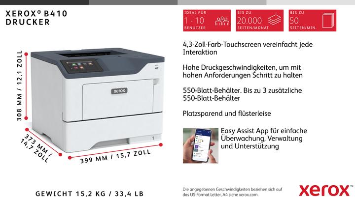 Productafbeelding Xerox B410 A4 47PPM 1200DPI 1GB (Laser, Zwart-wit)