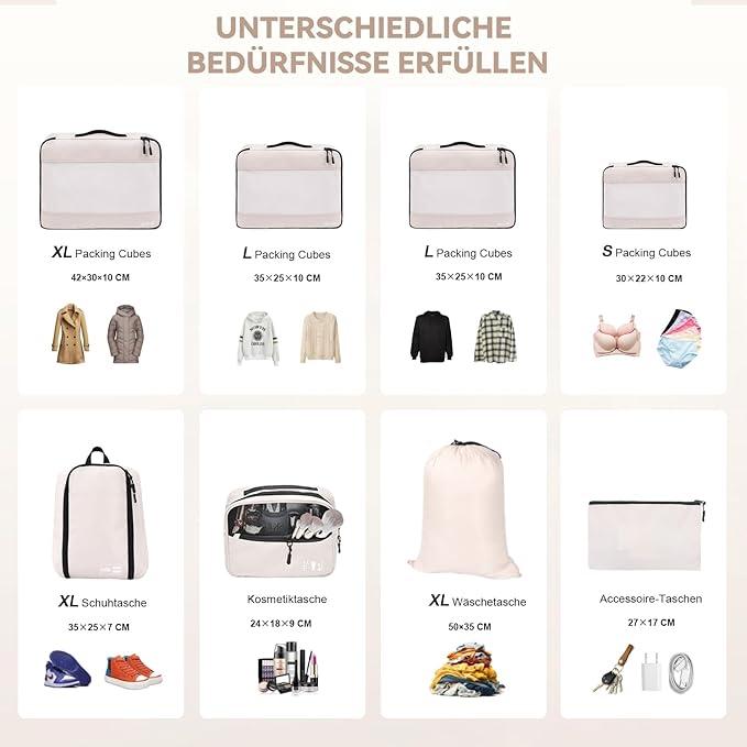 Actual product image Only-Bags.Store Set of 8 packing cubes - High-quality polyester luggage organiser with pockets for laundry