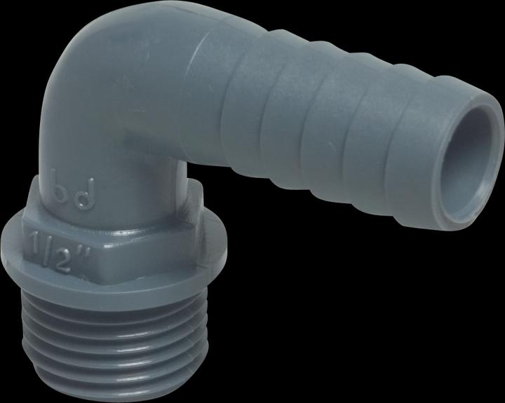 Produktbild Bevo Winkel 90° PP 1/2" x 20 mm Aussengewinde x Schlauchtülle 6bar Grau