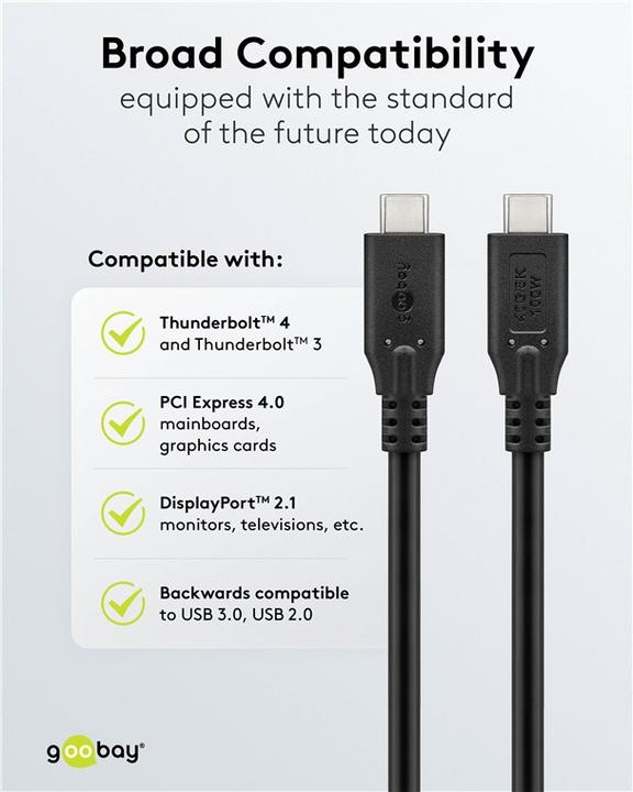 Produktbild Goobay USB-C-Kabel, USB4, 100 W, 40 Gbit/s, Power Delivery, 1 m (1 m, USB 4.0, 100 W)