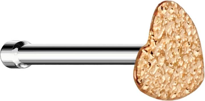 Star Piercing Nasenstecker gerade silber mit sandgestrahltem Herz rosegold (Chirurgenstahl 316L, ohne Messing)