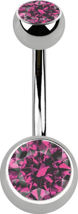 Actual product image Star Piercing Banane silber Innengewinde mit zwei Kugeln silber mit Kristall pink (without brass, Titanium G23)