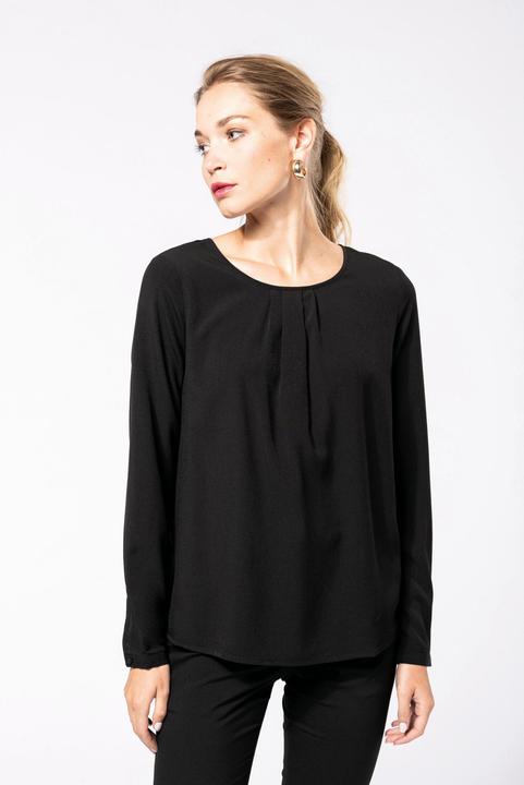 Kariban Bluse, langarm, aus Krepp, Damen