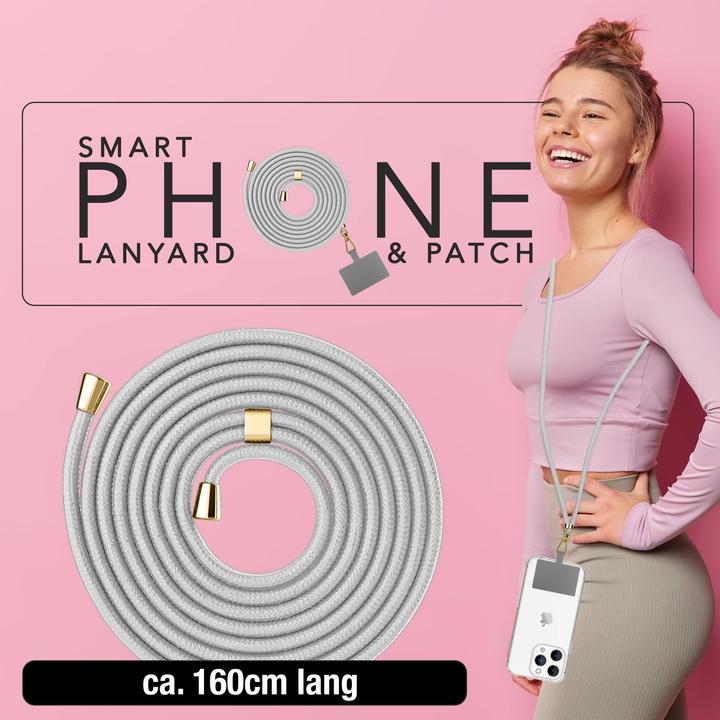 Produktbild Nalia Handyband + Pad für Hülle zum Umhängen, Karabinerhaken Anhänger aus Metall (gold)