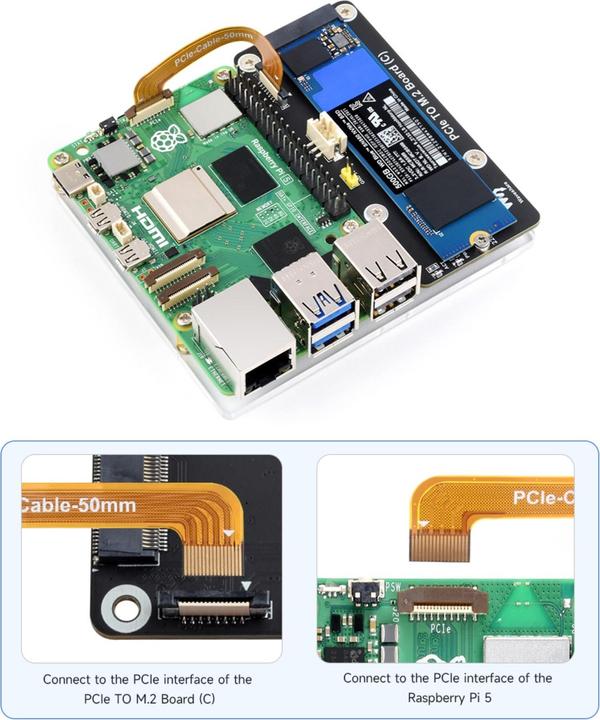 Produktbild WaveShare PCIe zu M.2 SSD Adapter (C) für Raspberry Pi 5