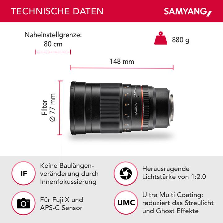 Produktbild Samyang 135mm f/2-22 ED UMC, Fujifilm XF (Fujinon XF, Vollformat)