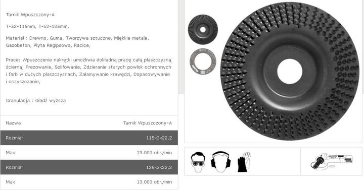 Actual product image Tarpol TARNIK WPUSZCZONY FI = 125mm x 3 x 22.2mm, GŁADŹ WYŻSZA T-62