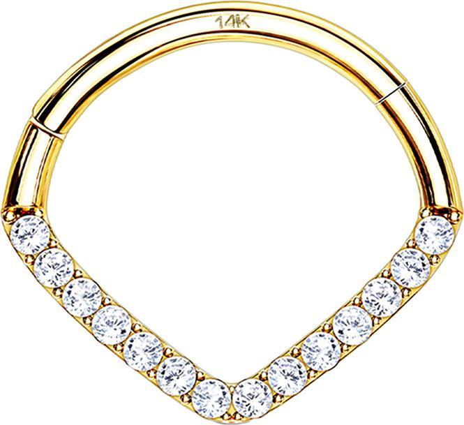 Star Piercing Micro Segmentring klappbar 14k gold Winkel mit Kristallen (ohne Messing, 14k Gold)