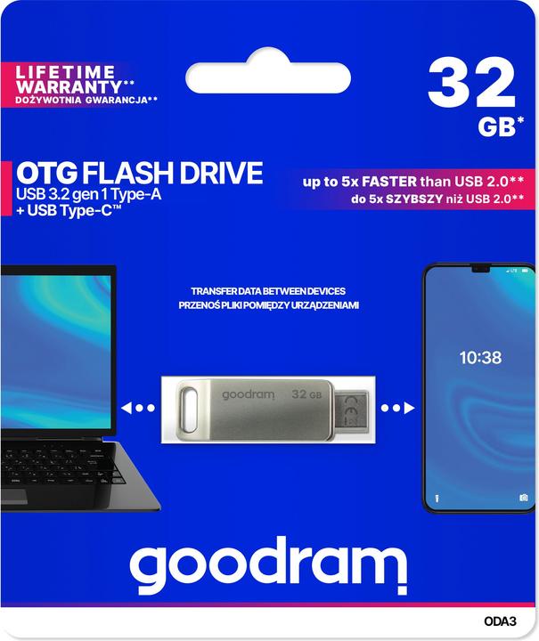 Image du produit Goodram Clé USB ODA3 USB Type-A / USB Type-C 3.2 Gen 1 (3.1 Gen 1) (32 Go, USB-A, USB-C)