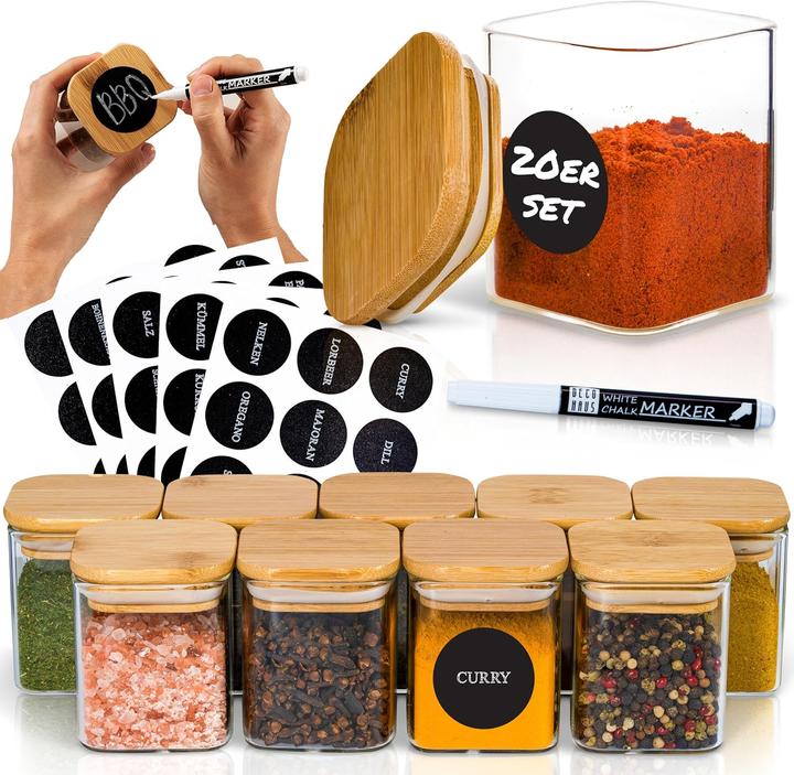 Deco haus 20er Gewürzgläser-Set eckig mit Deckel (0.16 l)