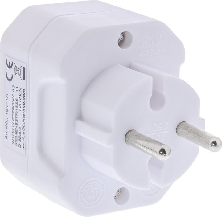 Actual product image InLine Socket outlet adapter, CEE7/17 to 3x Euro socket, with enhanced touch protection, white (3 x)