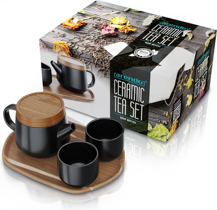 Produktbild Arendo Teeservice Keramik, Teekannen Set 0,6 L, japanisches Design, Teesieb, für 2 Personen, 2x Teetassen (0.60 l)