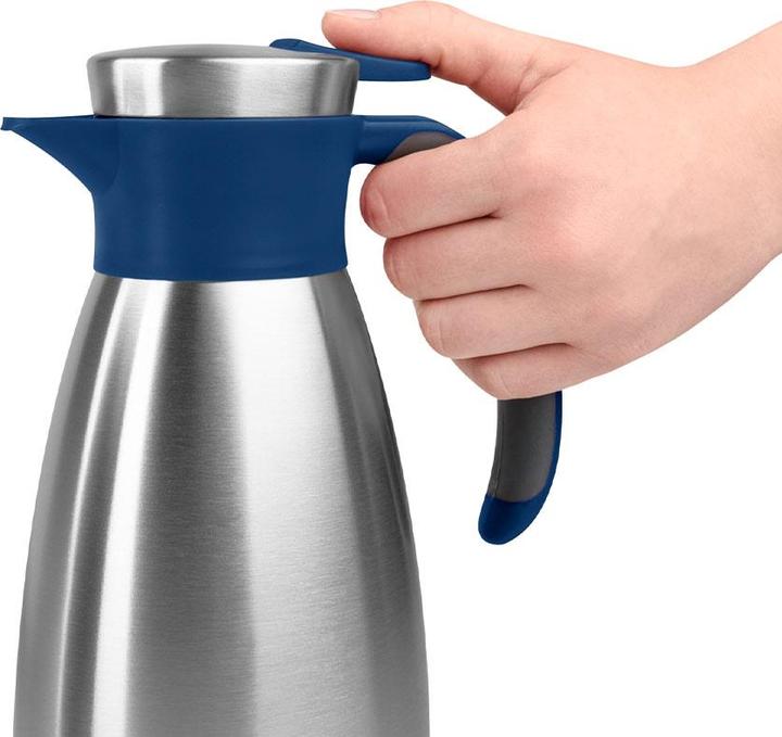 Actual product image Emsa Vacuum jug SOFT GRIP, 1.0 litre, stainless steel / blue One-handed operation with quick-tip (1 l)