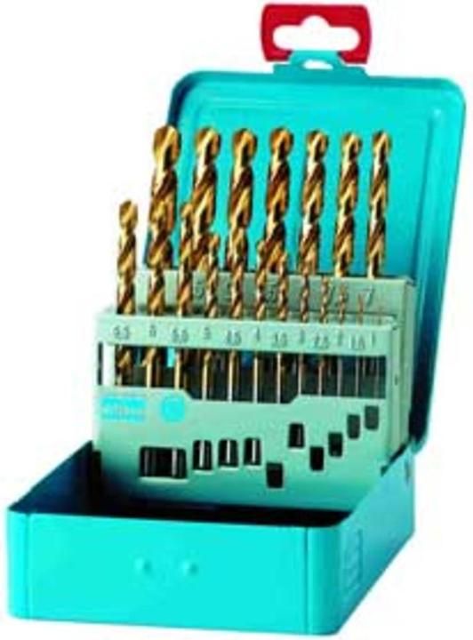 Produktbild Dönges Spiralbohrer-Satz DIN 338 N, HSS TiN, 1,0-10,0 mm, 0,5 mm steigend (1 mm, 1.5 mm, 2 mm, 2.5 mm, 3 mm, 3.5 mm, 4 mm, 4.5 mm, 5 mm, 5.5 mm, 6 mm, 6.5 mm, 7 mm, 7.5 mm, 8 mm, 8.5 mm, 9 mm, 9.5 mm, 10 mm)