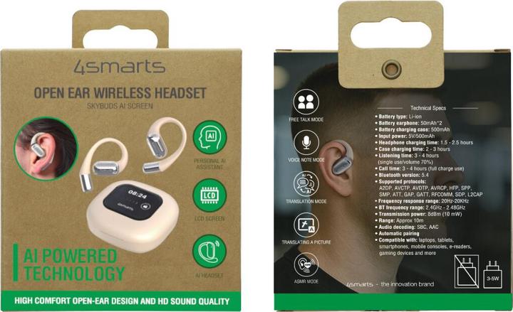 Productafbeelding 4smarts Open-Ear Bluetooth Kopfhörer SkyBuds AI Screen, Beige (Geen ruisonderdrukking, 4 h, Draadloze)