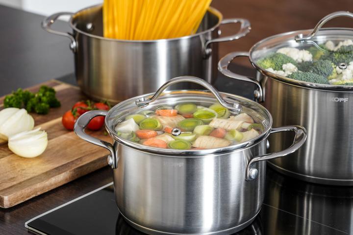 Produktbild Kopf Topfset Induktion Clara 8-teilig | Kochtopf-Set für alle Herdarten | Literskala | Edelstahl (Kochtopf, Edelstahl)