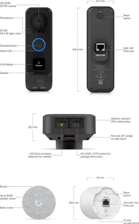 Ubiquiti G4 Doorbell Professional PoE Kit (Bluetooth, Wi-Fi, Cable)