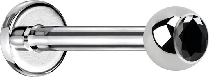 Star Piercing Labret silber mit Kugel Kristall schwarz (ohne Messing, Chirurgenstahl 316L)