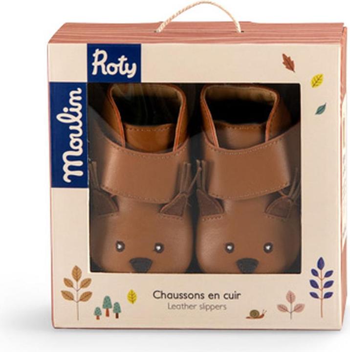 Image du produit Moulin Roty Chaussons en cuir écureuil camel Pomme des Bois 0/6 mois (16, 17)