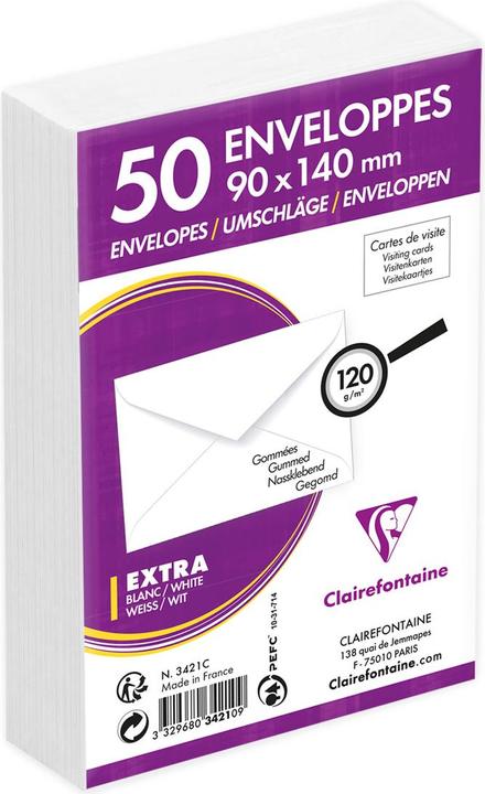 Actual product image Clairefontaine Business card envelopes, 90 x 140 mm, white (90 x 140 mm)