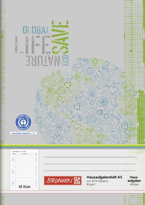 Produktbild Hausaufgabenheft Recycling Lineatur SL liniert DIN A5 Rand rundum, 48 Blatt (A5, Gepunktet)