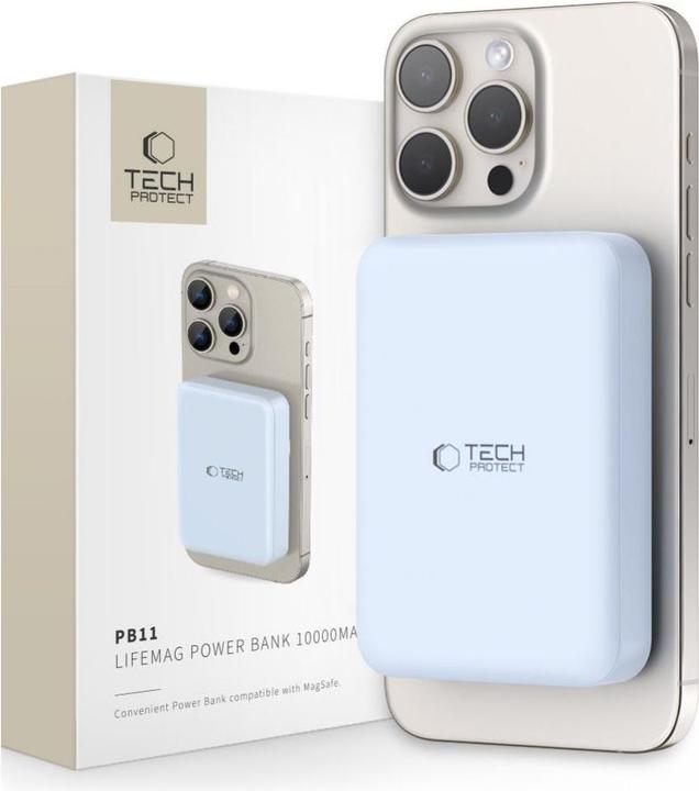 Actual product image Tech-Protect LifeMag PB11 Powerbank with MagSafe 10000mAh 15W USB-C port - blue + USB-C cable (10000 mAh, 15 W)