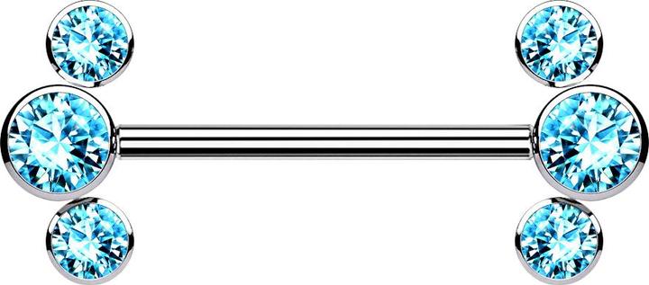 Star Piercing Threadless Barbell silber front drei Kristalle aqua (ohne Messing, Titan G23)