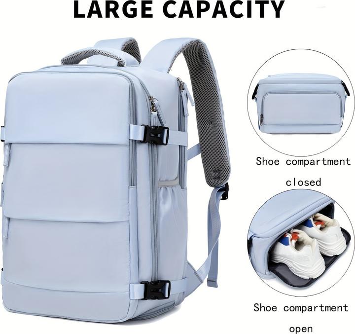 Image du produit PhoneLook Sac à dos de voyage pour avion avec compartiment ordinateur portable et chaussures et port USB clair