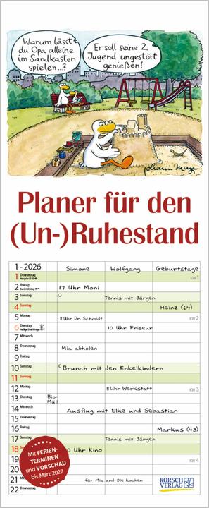 Immagine prodotto Planer fr den (Un-)Ruhestand 2026 (19 x 46 cm, Copertina rigida, Tedesco)