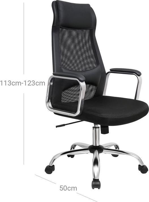 Image du produit Songmics Chaise de bureau, OBN33BK similicuir noir, piétement chromé