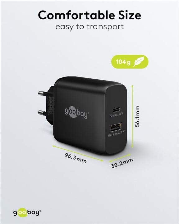 Produktbild Goobay USB-C PD Dual-Schnellladegerät 65 W schwarz (65 W)