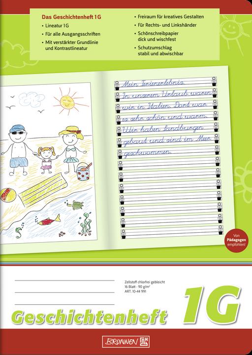 Produktbild Geschichtenheft Lineatur 1G liniert DIN A4 ohne Rand, 16 Blatt (A4, Liniert)