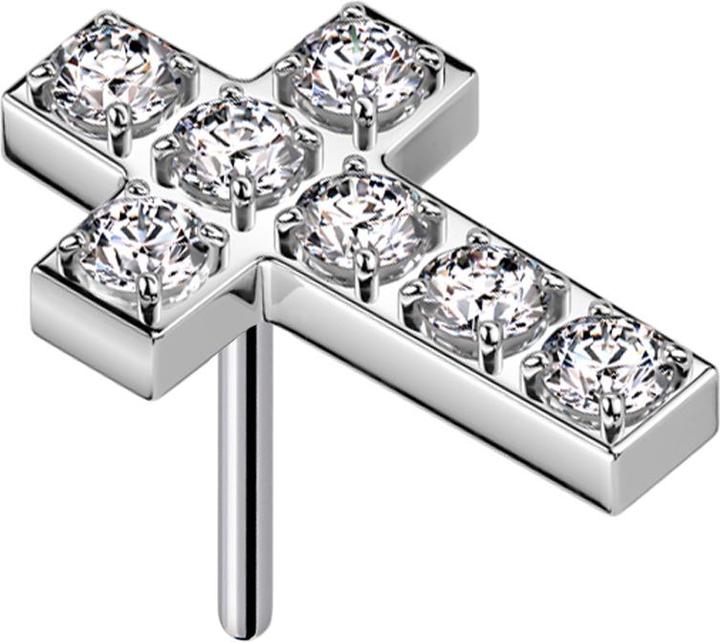 Star Piercing Threadless silber Kreuz Kristalle silber (Chirurgenstahl 316L)