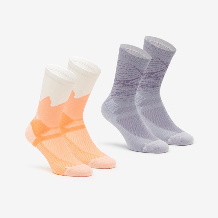 Image du produit Quechua Chaussettes randonnée - hike 500 high gris et abricot x2 paires (35, 38)