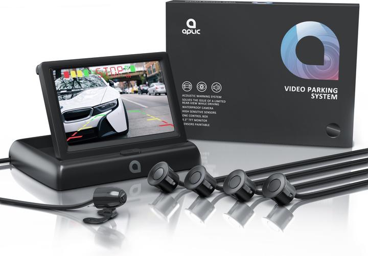 Produktbild Aplic Rückfahrkamera, Einparkhilfe mit 4x Parksensoren, Kamera & 4,3" Monitor mit Nachtsicht
