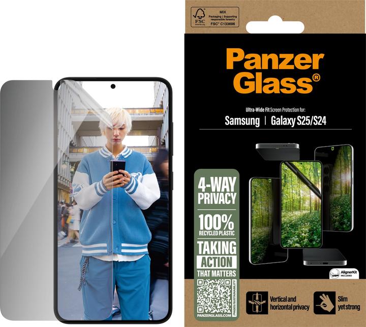 Actual product image PanzerGlass ® ECO MATRIX 4-way privacy screen protector Ultra-wide Fit (1 Piece, Samsung Galaxy S25)