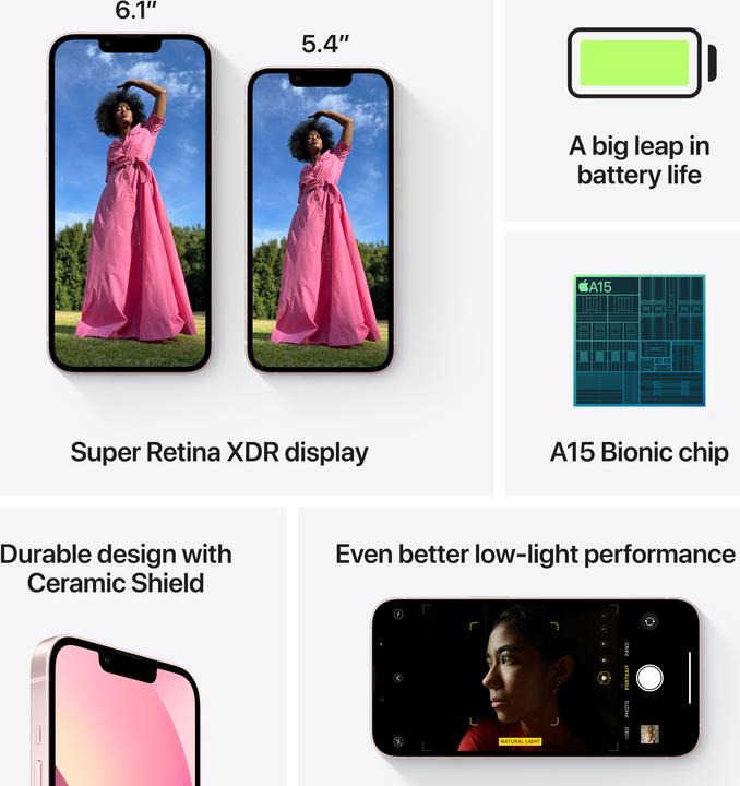Immagine prodotto Apple iPhone 13 (512 GB, Pink, 6.10", SIM + eSIM, 12 Mpx, 5G)
