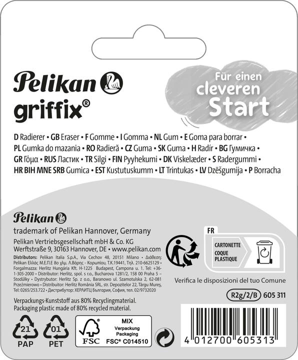 Produktbild Pelikan Radierer 2ST Griffix blau/weiss
