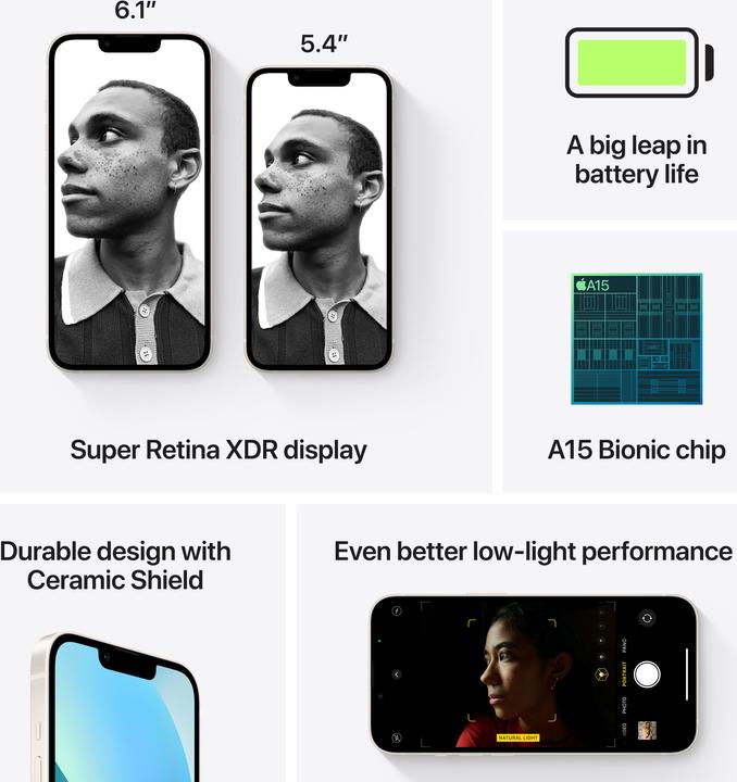 Image du produit Apple iPhone 13 mini (256 Go, Lumière stellaire, 5.40", SIM + eSIM, 12 Mpx, 5G)