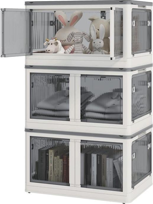 Image du produit Swisshandel24 Boîte de rangement 69L empilable avec roulettes, pliable, accès sur 5 côtés, Blanc (69 l)