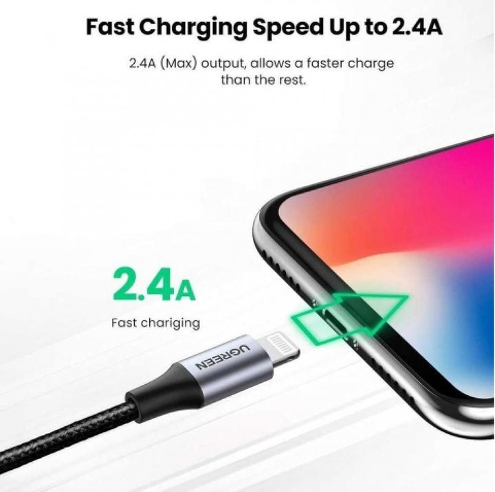 Produktbild Ugreen Lightning USB Nylon Alu MFi (2 m, USB 2.0)