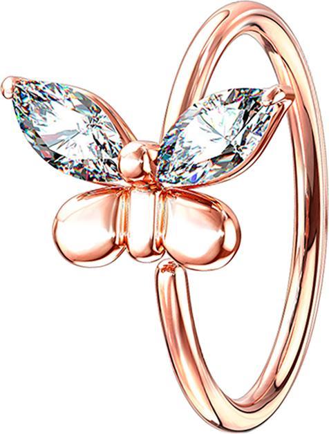 Hollywood Body Jewelry Micro Piercing Ring rosegold Schmetterling mit Kristall (Messing)