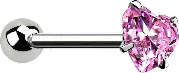 Immagine prodotto Star Piercing Barbell silber mit Kugel und Kristallherz pink gefasst (senza ottone, Acciaio chirurgico 316L)